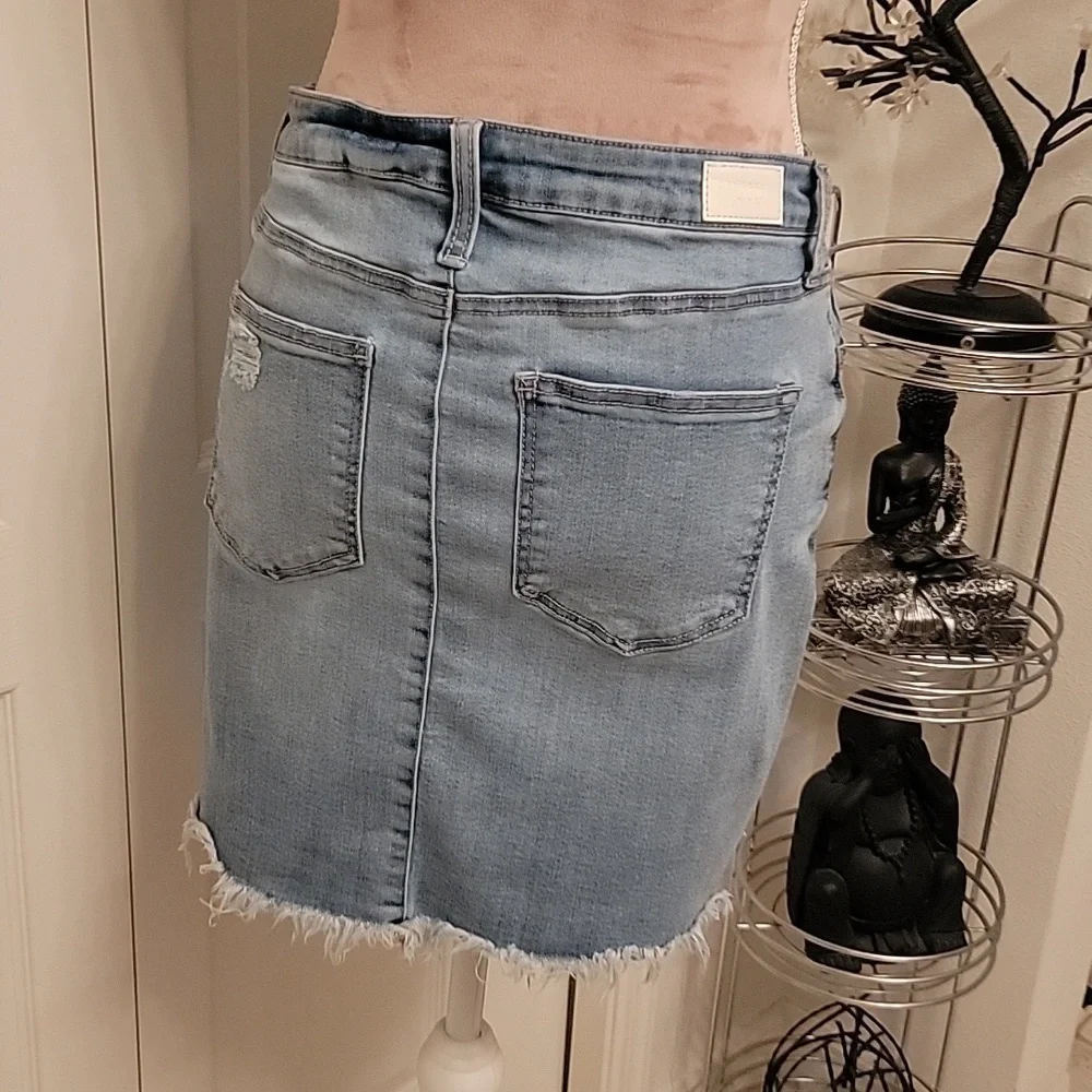 Light Blue Distressed Denim Mini Skirt